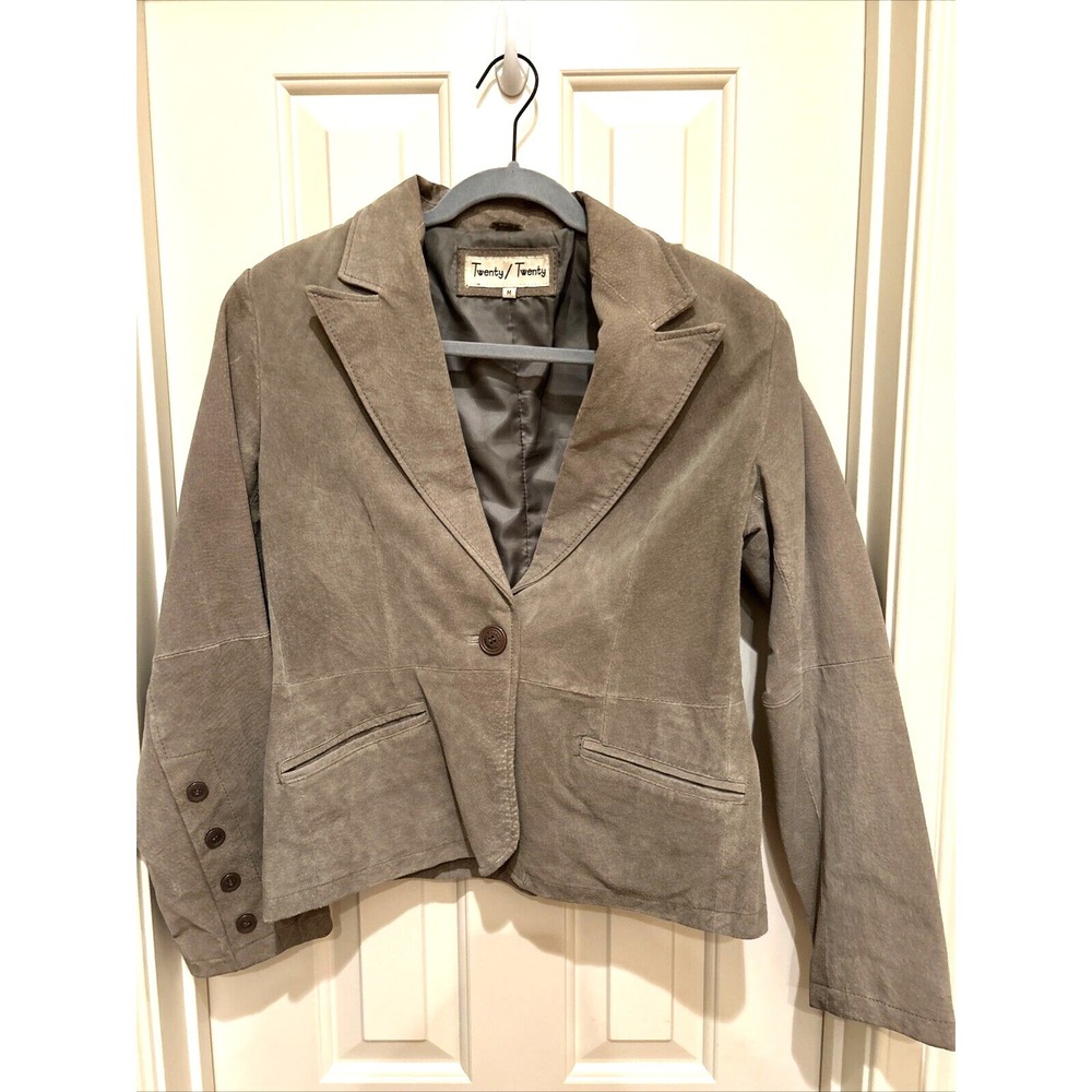 Twenty Twenty Blazer Women Medium Gray Suede Single Button Notched Lapel Jacket